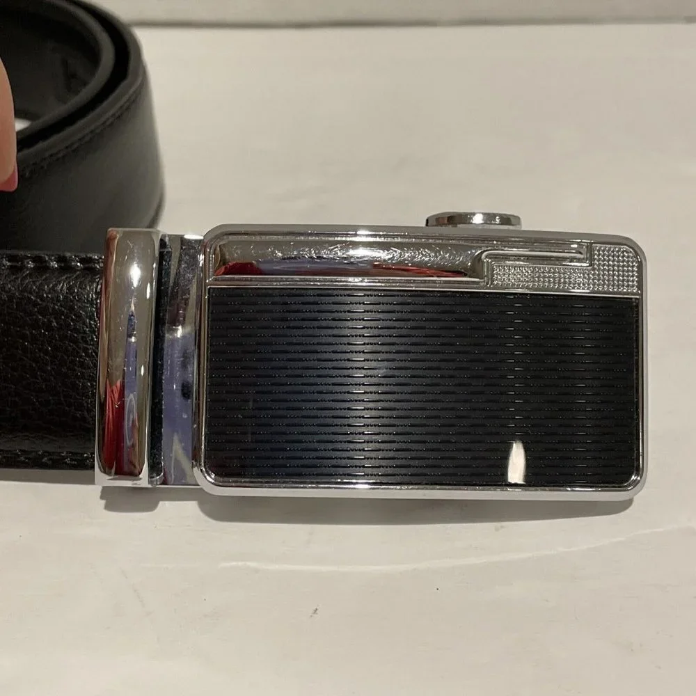 Genuine Leather Mens Ratchet Belt Belts Mens Adjustable Automatic Buckle Large